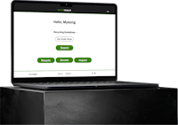 a laptop with a green screen on top of a black box