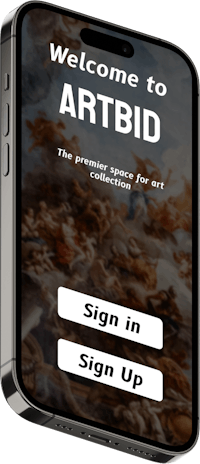 a phone with the text welcome to artbid sign up